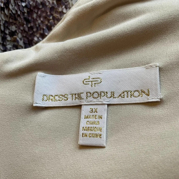 Dress the Population Emery Dress Python Gold Sequin Sheath Long Sleeve Size 3X - Picture 8 of 10